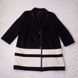 Ann Taylor XXL Wool Blend Coat Black White Stripe